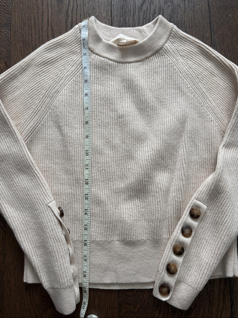 Sezane Cream Button-Cuff Ribbed Sweater - Picture 3 of 3